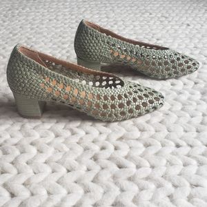Sezane Woven Laura Court Block Heel Pumps in Sage Green